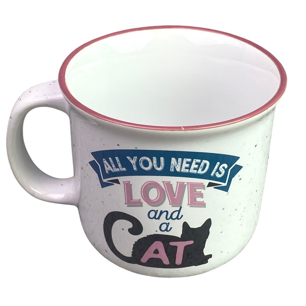 Cat Mug Enameled Love Camping‎ Coffee Cup NIB